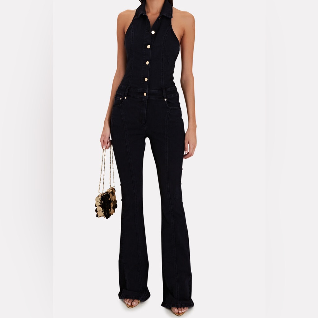 Retrofte Rhodes Halter Denim Jumpsuit In Black Size M